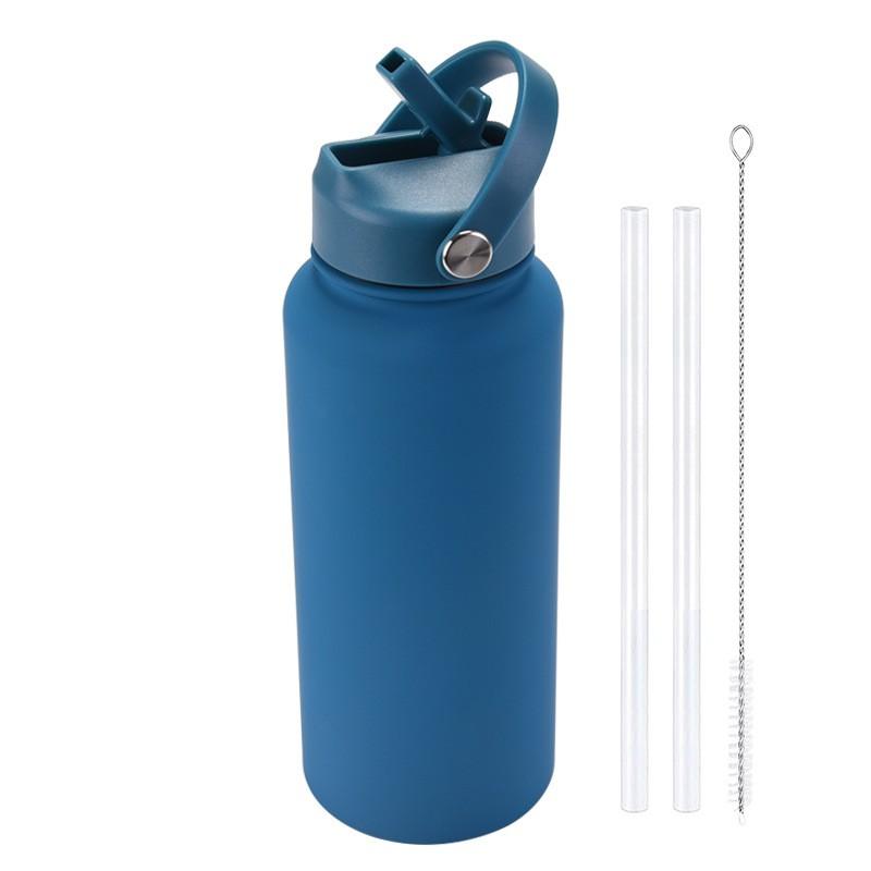 1L Stainless Steel Vacuum Insulated Water Bottle With Handle Straw Lid Outdoor Sports Travel