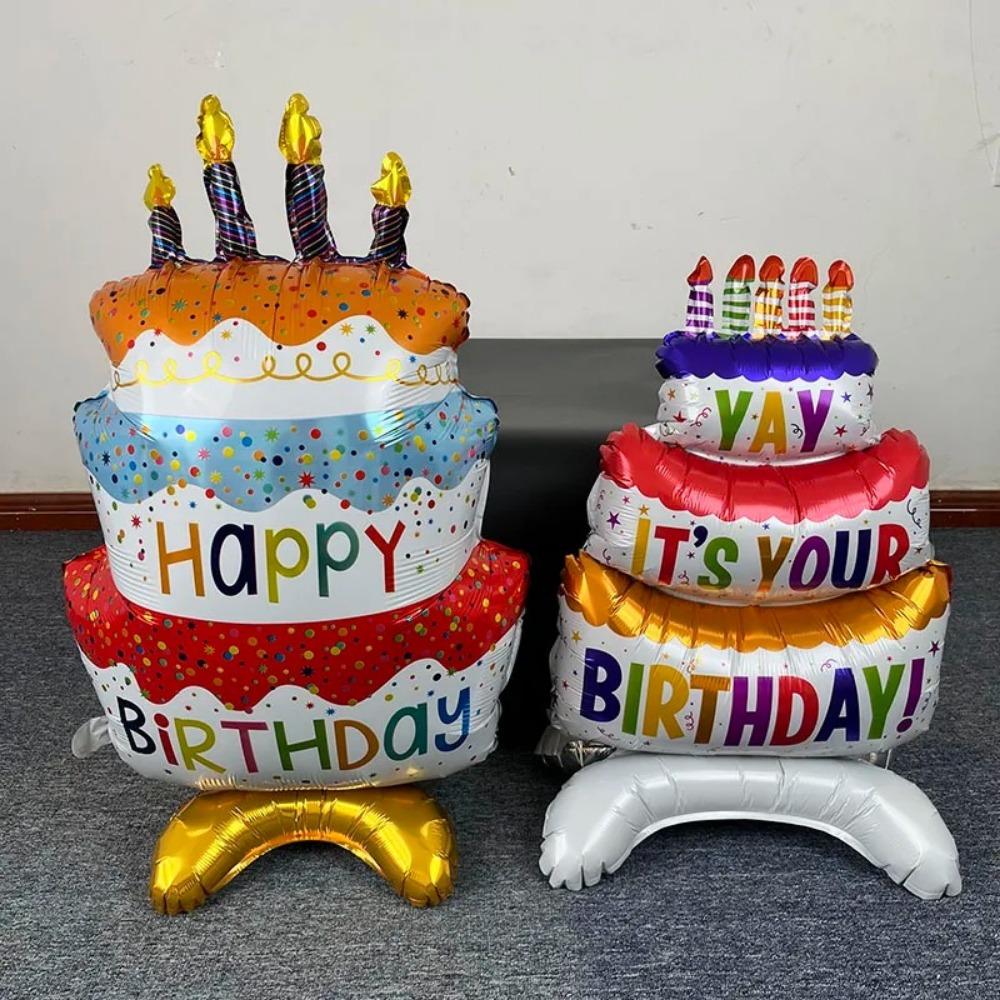 Stand Cake Balloons Large Happy Birthday Balloon New Aluminum Film Balloon Background Decoration