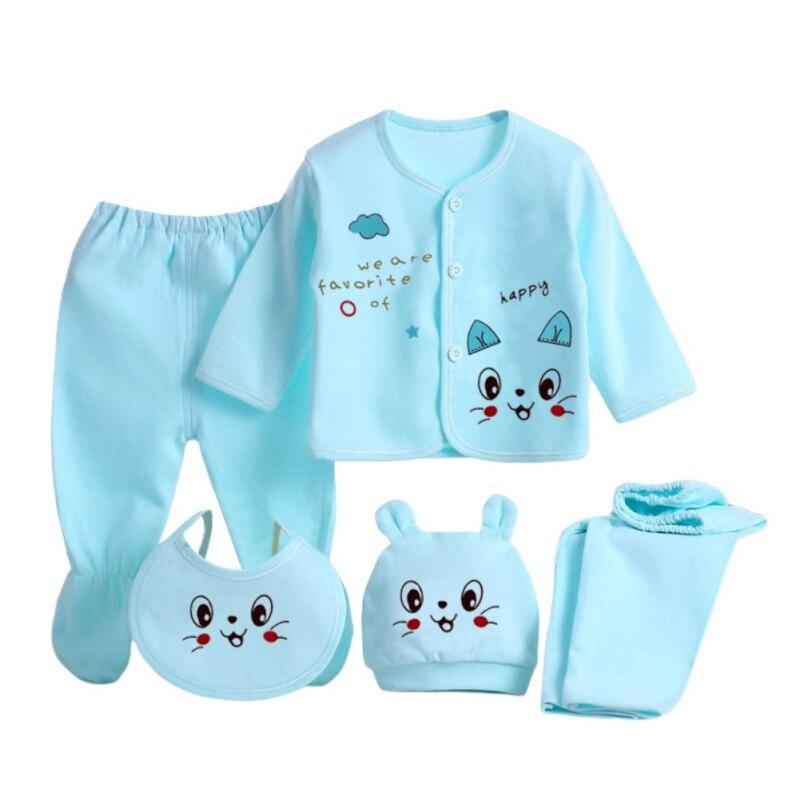 5PCS Newborn Layette Set Infant Boys Girls Baby Cotton Clothes 0-3M Tops Hat Pants Suit Essentials Outfit Sets