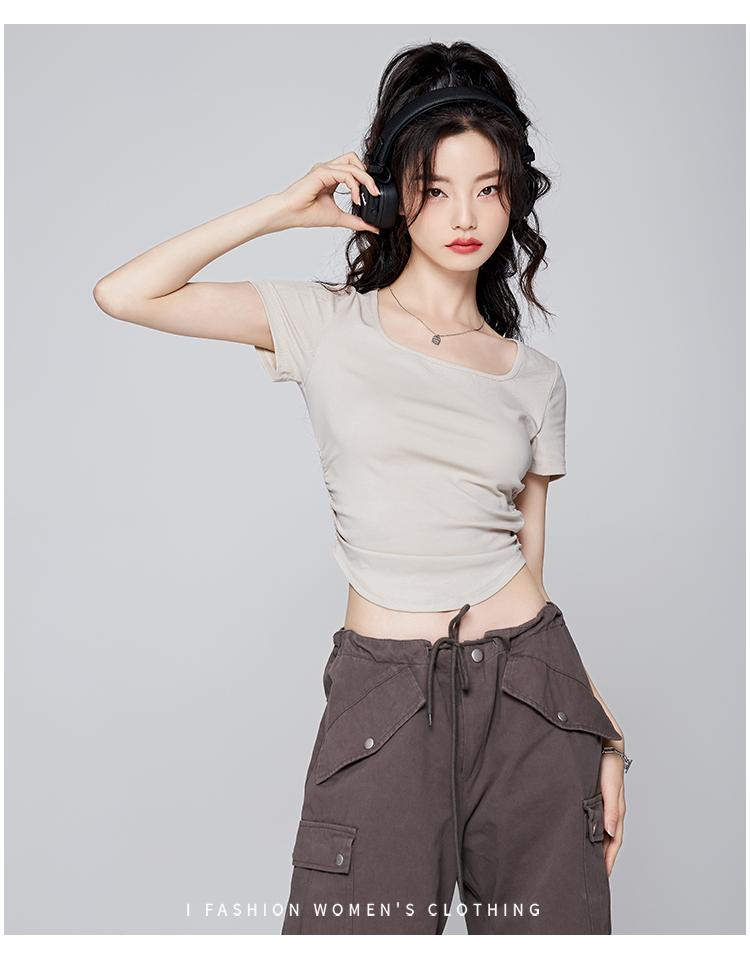 Irregular college style short sleeved T-shirt for women