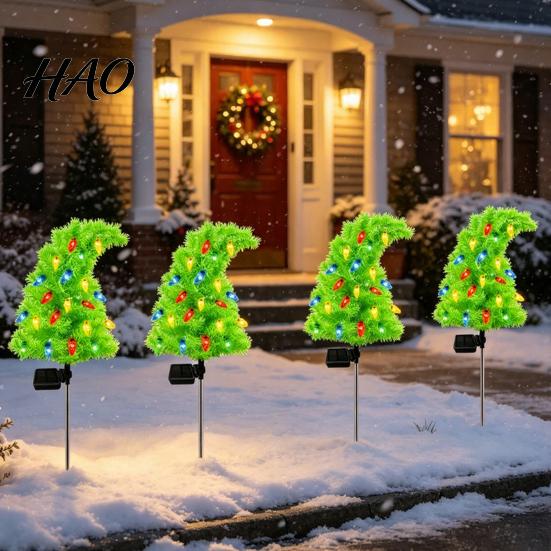 Festival Atmosphere Courtyard Lighting Solar Christmas Tree Garden Stake Lights, Outdoor IP65 Waterproof Crooked Lamp with Colorful Light for