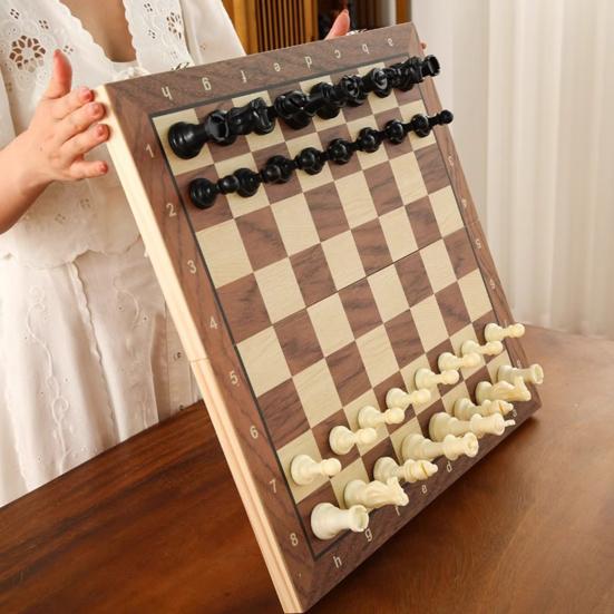 Магнитная шахматная игра 2-в-1 Деревянная складная шахматная доска Ящик для хранения фигур Портативная Детская и взрослая Классическая стратегическая шахматная игра