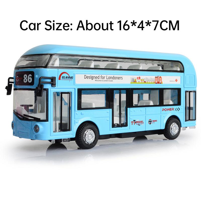 ABAO1 1:36 Double-decker Bus Car Model Toy Doors Opened Pull Back Miniature Models Sound Light Rubber Tires Vehicle Home Decorations