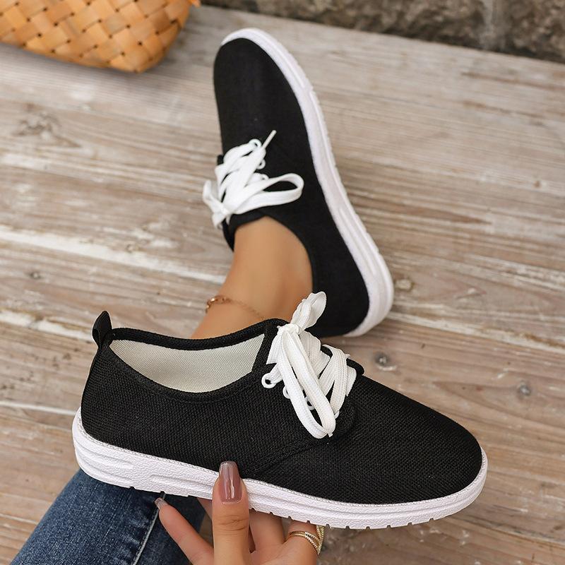 2024 осень новые одинарные туфли повседневные парусиновые туфли на шнуровке с круглым носком и плоской подошвой белые туфли большого размера спортивная обувь