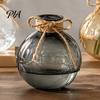 Floral Display Pot for Living Room Clear Round Resin Vase, Transparent Sphere Flower with Jute Desktop Arrangement Vase Bow, Modern Plastic