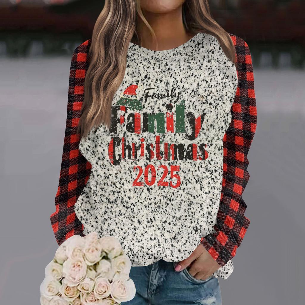 Женская модная толстовка с круглым вырезом и глубокими рукавами с рождественским принтом