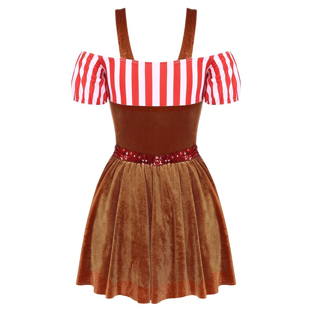 Womens Gingerbread Costume Oktoberfest Outfits German Bavarian Dress Dirndl Dress Halloween Fancy Dress Theme Party Dress Up