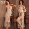 Sexy Underwear Sexy Long Dress Lace-up Cross Hollow Strap-on Pajamas Lace Seduction See-through Outfit