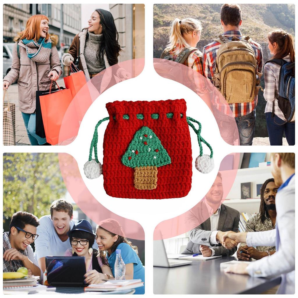Coin Purse For Women Drawstring Crochet Christmas Wallet Coin Pouch For Change Money Cash Jewelry Lipstick Earbuds Shopping