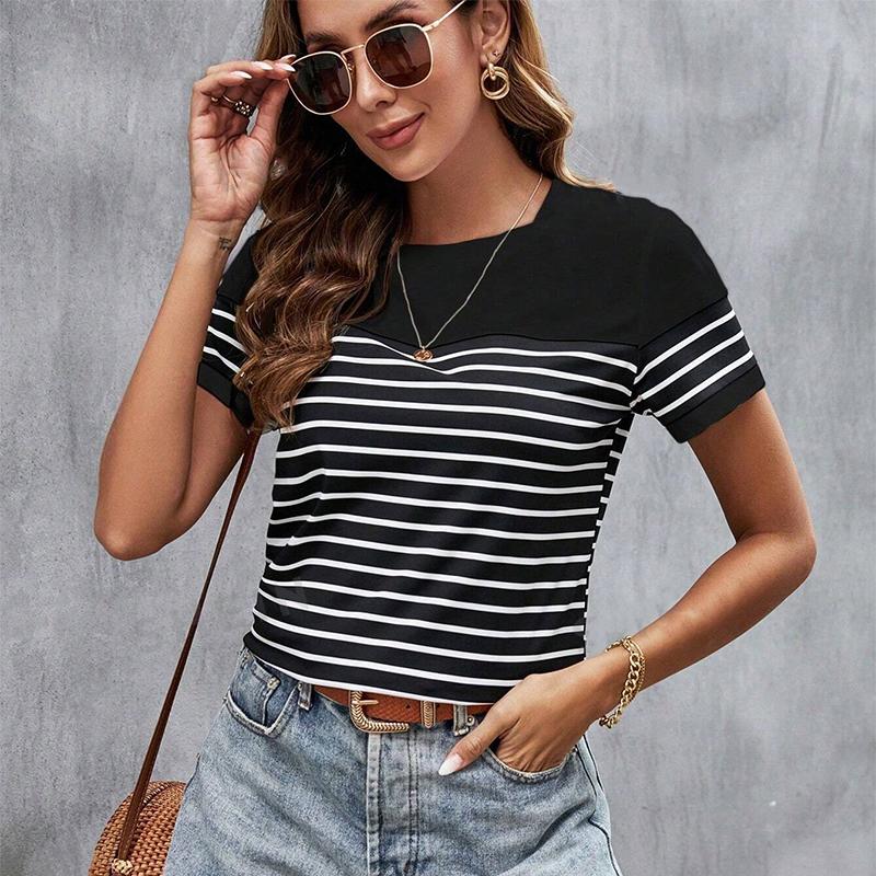 Fashion Women Creative Lines Print T Shirt Funny Casual O-neck Short Sleeves T-shirt Summer Female Tee Shirt