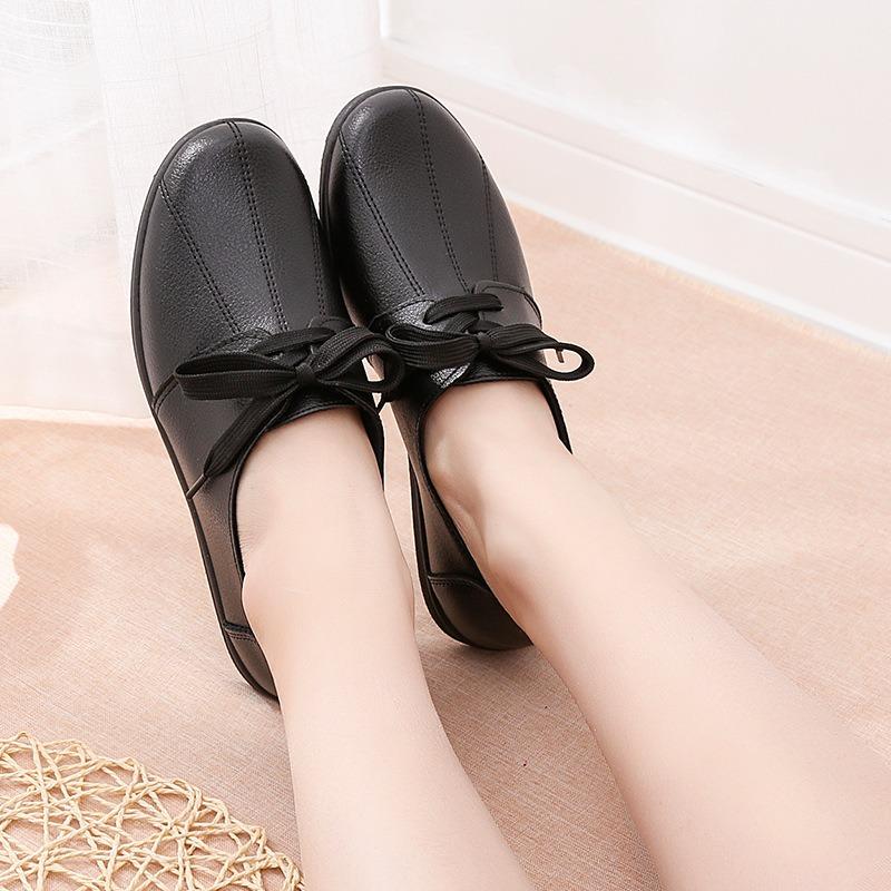 Spring and Autumn Single Shoes Soft Sole Non-slip Breathable Comfortable Work Shoes Leather Shoes Middle-aged Women's Shoes Professional Lace-up