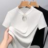 Retro Short-sleeved T-shirt for Women's Summer New Women's Solid Color Stand Collar Cotton T-shirt New Chinese Style Buttoned Hollow Top