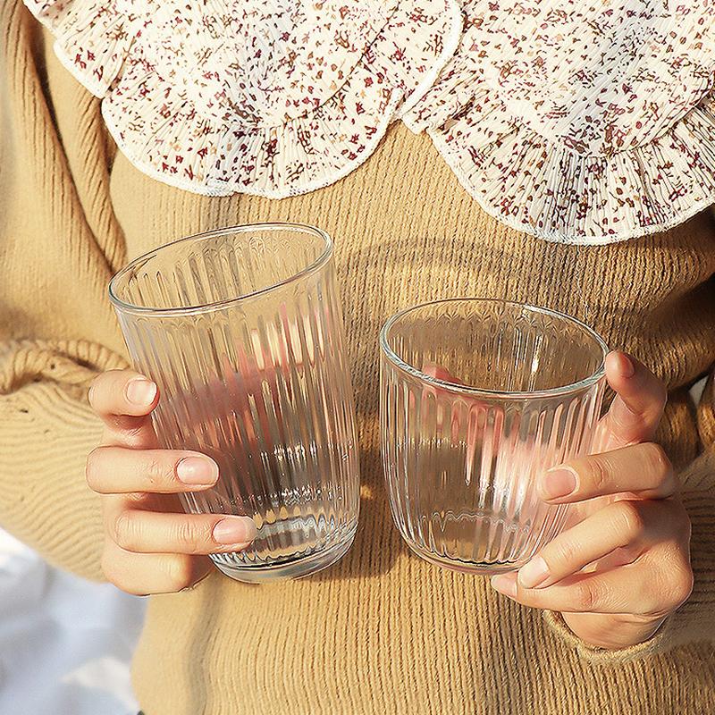 Наборы из 2 шт. Кофейные чашки Стеклянная чашка Для напитков Роскошный стеклянный набор Полосатая Штабелируемая кофейная кружка Стаканы для питья сока и молока Набор чашек Посуда для напитков
