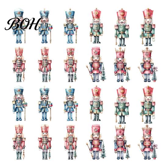Festival Photo Props 12/24/36Pcs Christmas Nutcracker Wooden Ornaments, Watercolor Soldier Hanging Decoration European Style Set for Tree, Holiday
