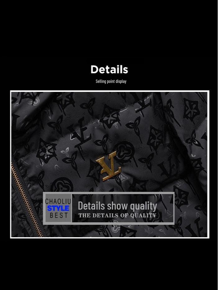 Европейский модный бренд Мужская зимняя толстая куртка с капюшоном и утиным пухом - Легкая роскошь с принтом