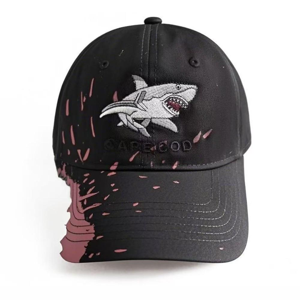 Chomped Brim Design Shark Bite Cap Vibrant Fabric Paint Premium Cotton Embroidered Baseball Hat Pre-Curved Sunshield
