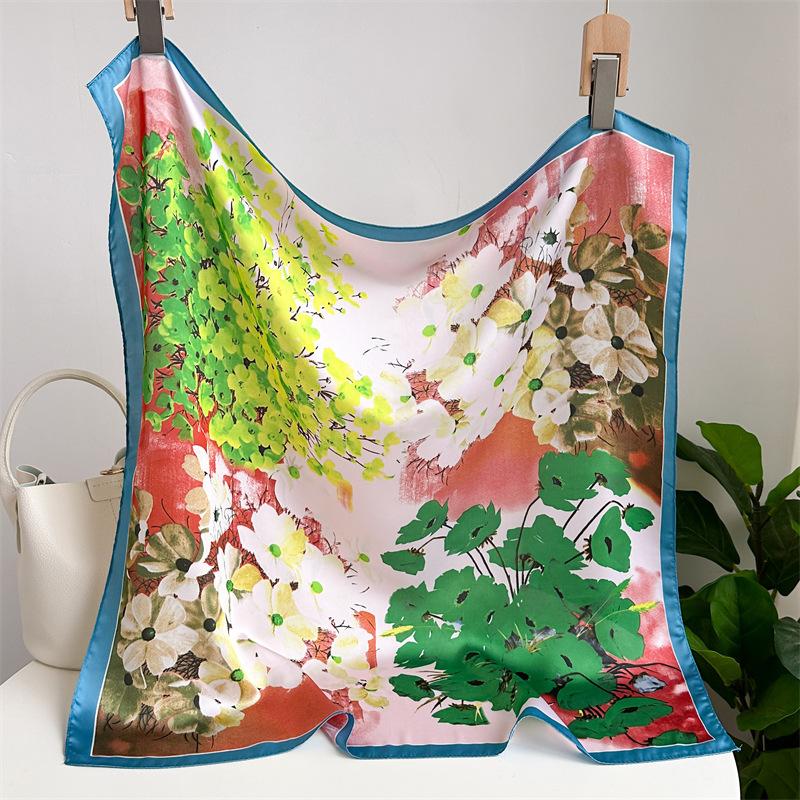 Peony Flower Small Silk Scarf Satin Versatile Scarf Thin Sunscreen Headscarf 70Cm Simulated Silk Square Scarf