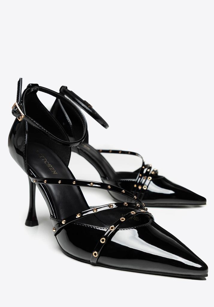 Wittchen Women's Patent Leather High Heels With Studs, Black, Black, Eco-Leather