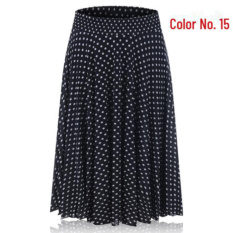 Women's Summer Floral Ice Silk Pleated Skirt - Mid-Length with Elastic Waist