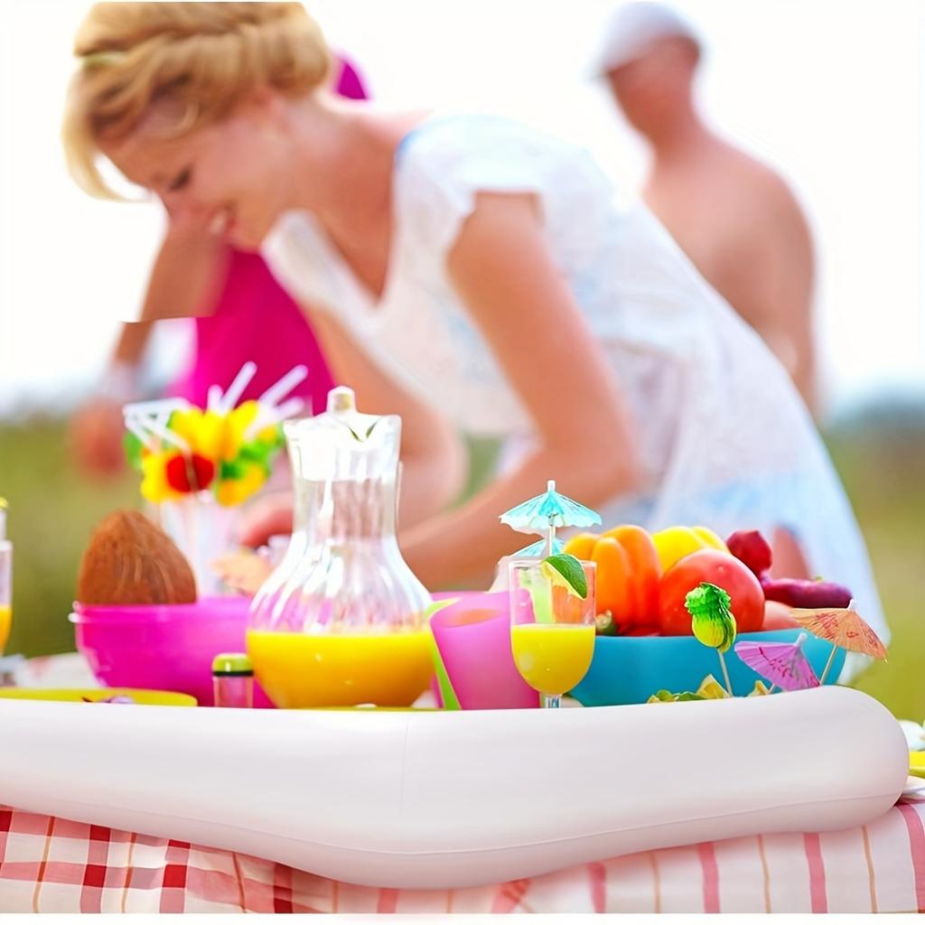 1pc Ice Buffet Salad Serving Inflatable Tray, Food Drink Holder Cooler Containers, Indoor Outdoor BBQ Picnic Pool Party Supplies, With Drain Plug