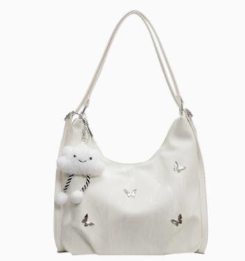 Large Capacity Shoulder Bag for Women 2025 New Style Commuter Backpack Dual Shoulder Water Bucket Bag with Cloud Pendant