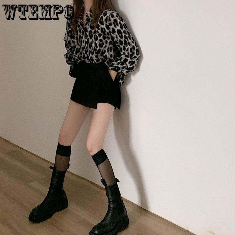 Женские винтажные футболки с длинными рукавами с леопардовым принтом, женские весенне-осенние повседневные однобортные рубашки средней длины, уличная одежда