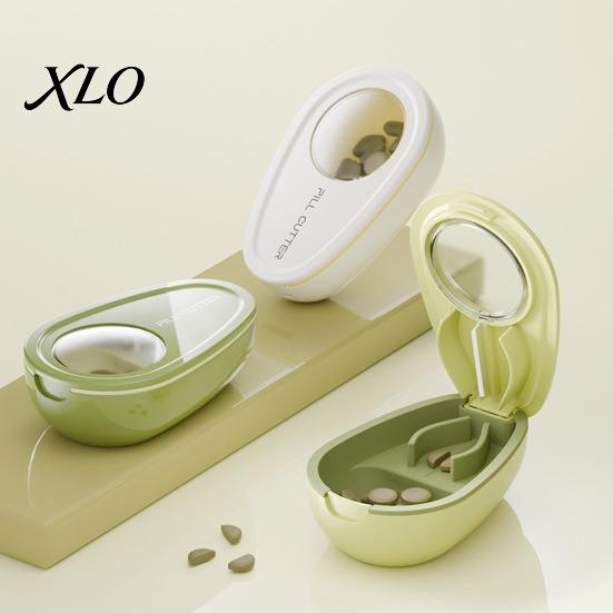 Portable Pill Container Box with Cutter, Stainless Steel Blade Compact Weekly Medication Case, Lightweight Large Capacity Dispenser for Daily