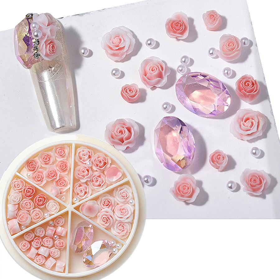 3D-цветы розы и камелии с набором жемчужных бусин, ювелирные аксессуары для дизайна ногтей