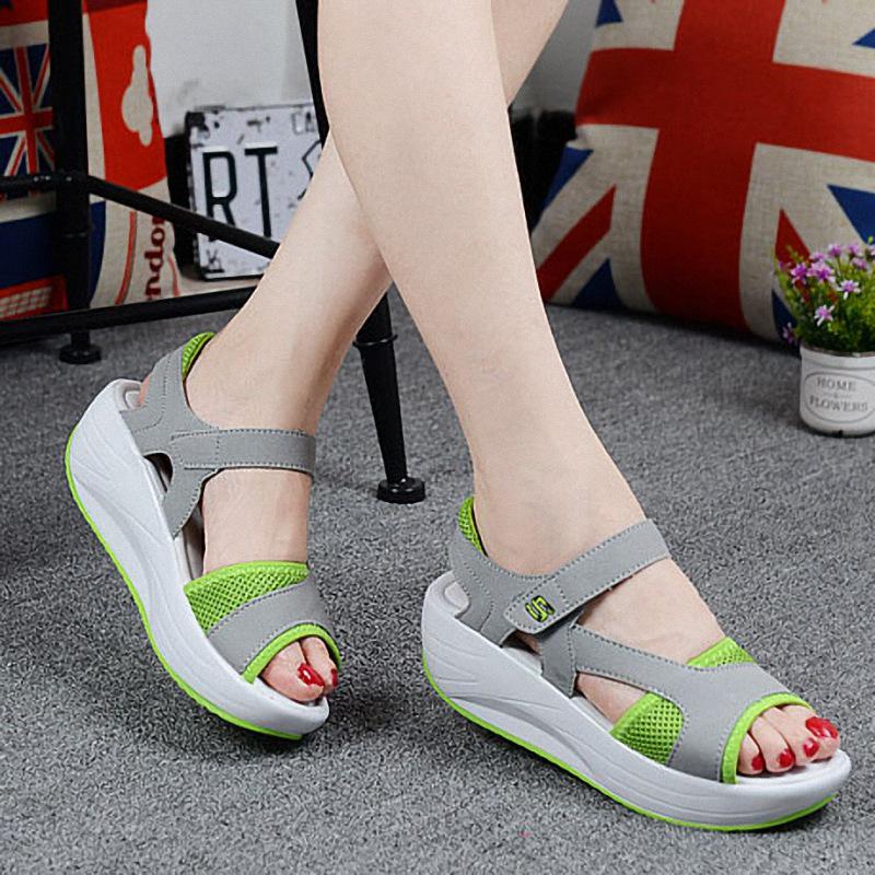 Летние новые женские повседневные туфли на платформе Muffin Rocking Shoes Wedge Heel Women Lady Fish Mouth Breathable Sandals