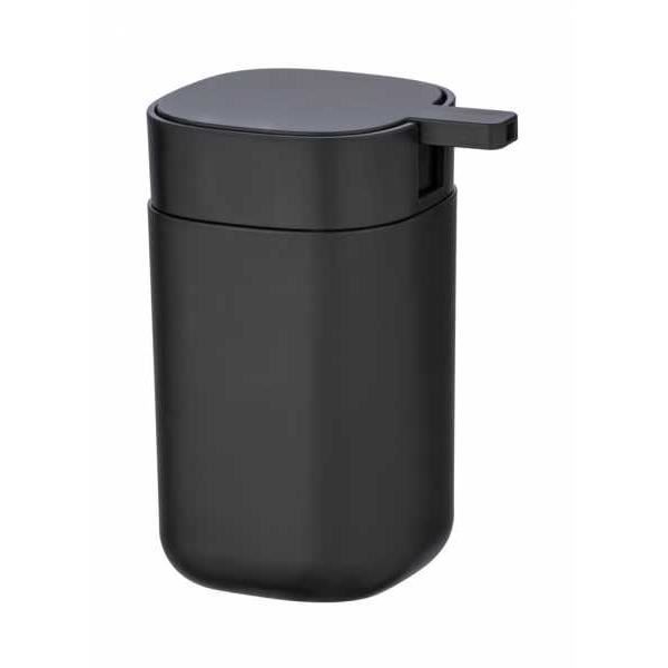 WENKO Distributeur savon liquide design Davos, capacité de 350 ml, Plastique sans BPA, 9,8x13x7,8 cm, noir mat