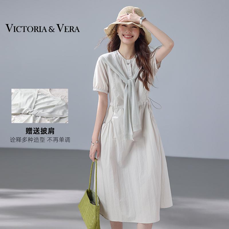 Fenghe Korean Style Summer Lazy Light and Thin Round Neck Waist Short Sleeve Dress
