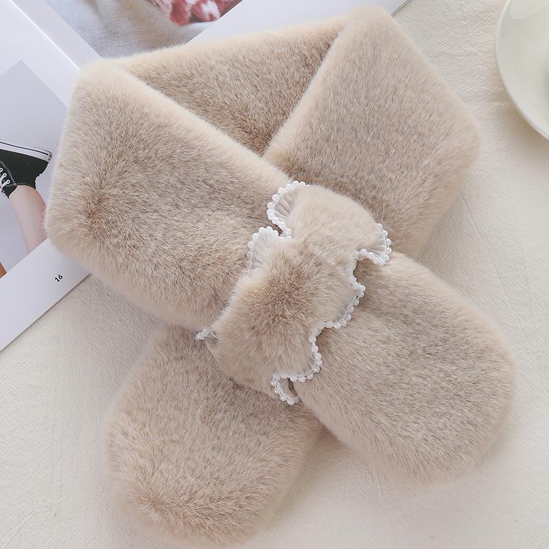Pearl Scarf Women'S Winter Plush Scarf Rex Rabbit Hair Korean Version Warm Scarf Cross Versatile Girl Scarf