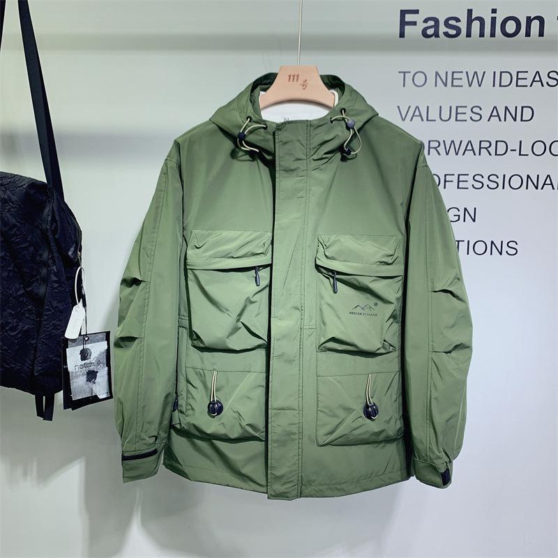 Autumn Workwear Jacket Men's Versatile Trendy Fashion Handsome Outdoor Windproof Multi-Pocket Hooded Jacket