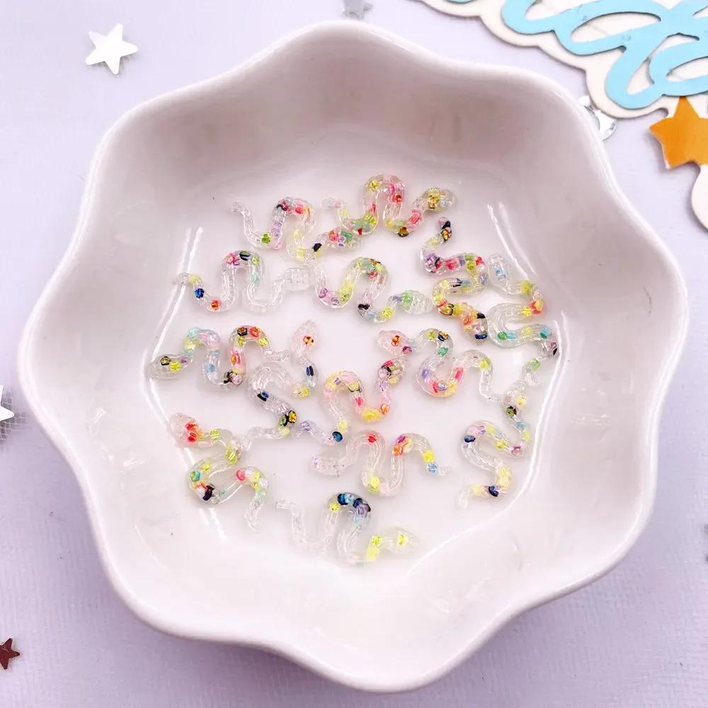 100Pcs Resin Glitter Colorful Little Snake Flat Back Rhinestone Scrapbooks Wedding Decor Crafts DIY Nail Art Jewelry Accessories