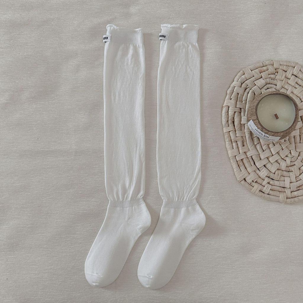 Gray Ballet Scrunched Over-the-Knee Socks for Women - Spring/Autumn Calf-Length with Miu Style Label