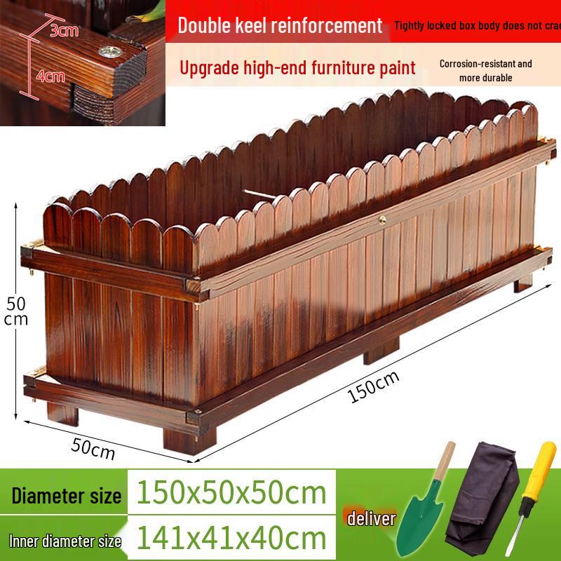 Outdoor Rectangular Wooden Flower Box and Vegetable Planter