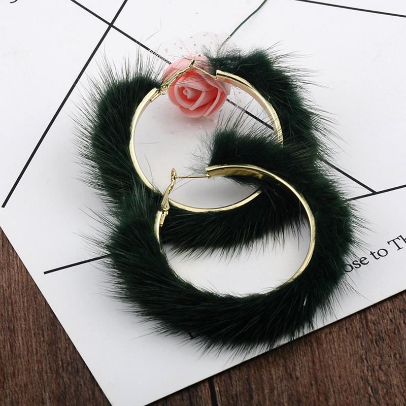 Girls Atmospheric Hyperbole Women Mink Hair Fur Oversized Large Pom Pom Big Hoop Earrings for Women 2022
