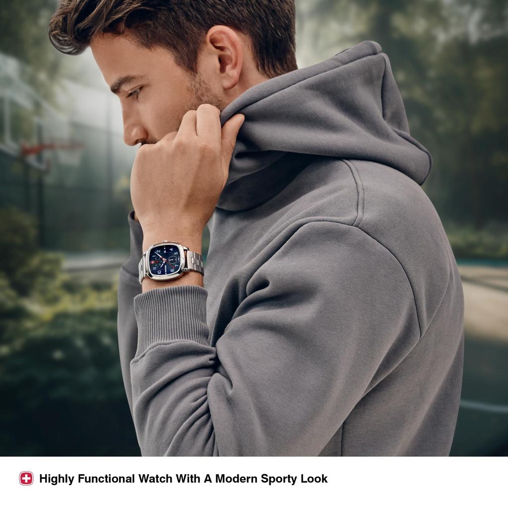 WENGER VINTAGE SPORT CHRONO Watch Chronograph Stainless Steel Case Blue Dial Silver Stainless Steel Bracelet Quartz 50m Water Resistant Gift Analog