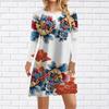 Women Casual Dress Autumn Red Noble Peony Print Dresses For Women O-neck Short Sleeve Dress Plus Size