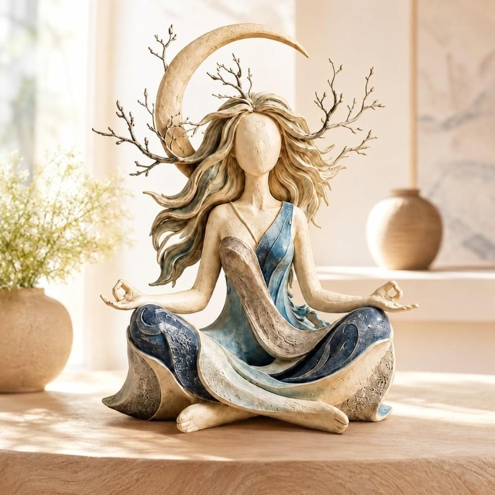 Zen Style Meditation Yoga Goddess Figurine Flowing Hair Serenity Goddess Figurine Desktop Decor