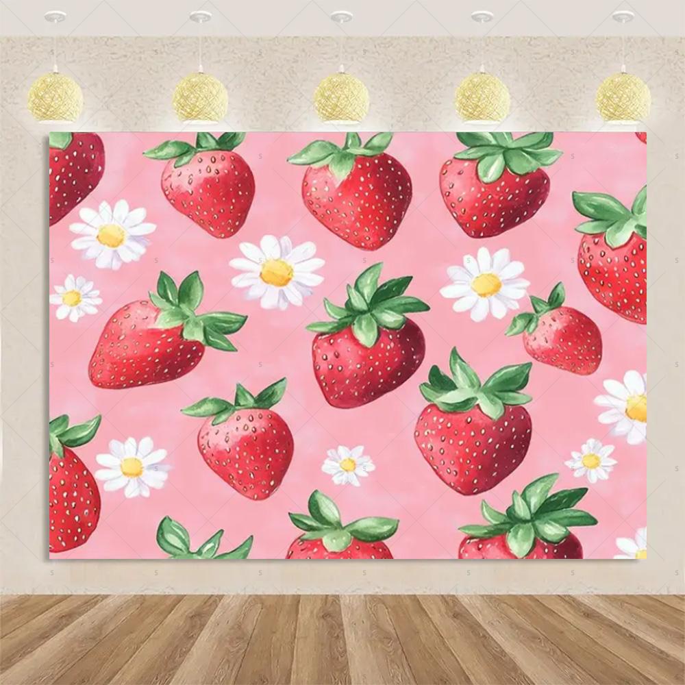 Strawberry Background Banner Fruit Ballon Backdrop Supplies Pink Girl Birthday Party Decorations Baby Shower Photography Props