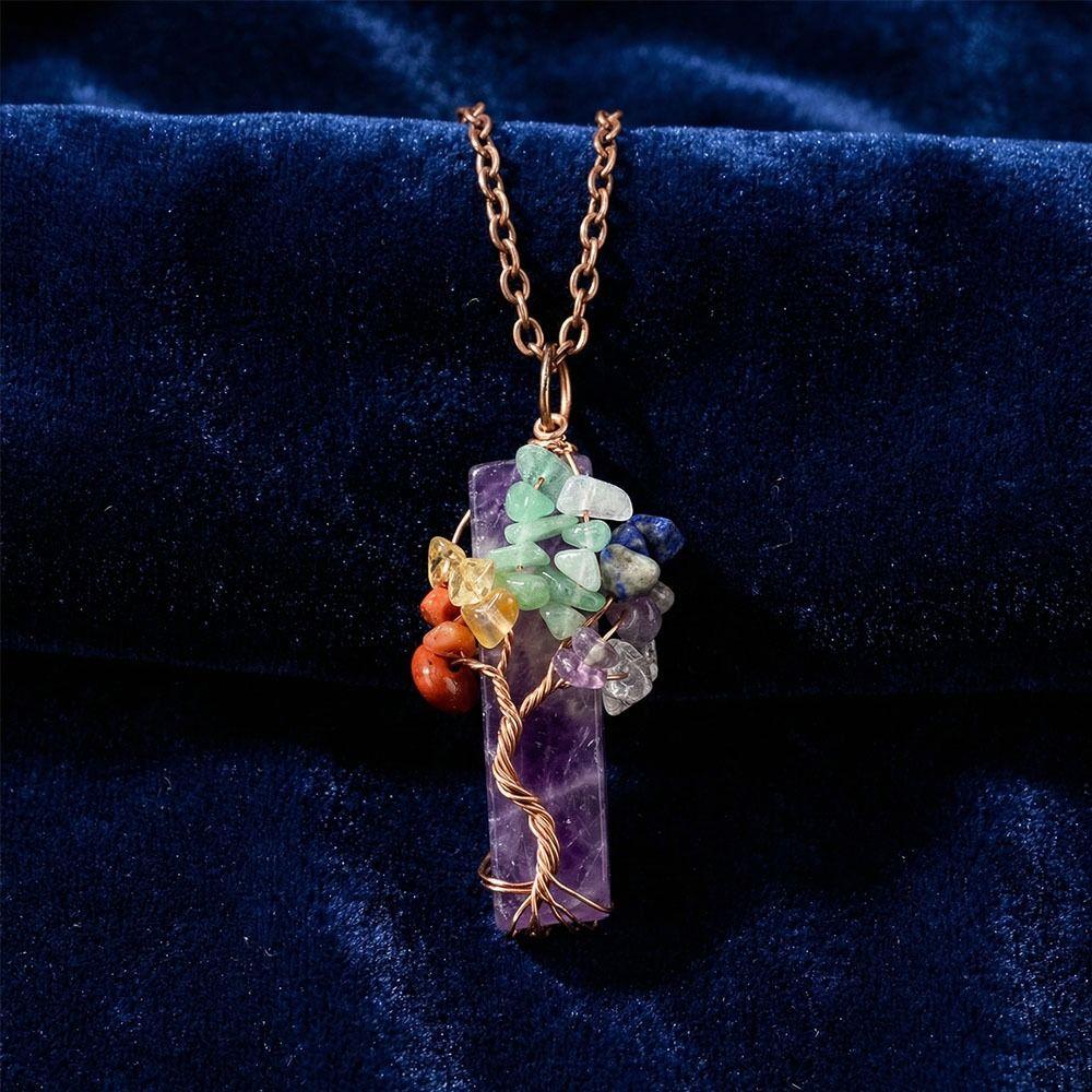 Irregular Crystal Crystal Tree Of Life Natural Amethyst Crushed Stone Pendant  Gift For Girls