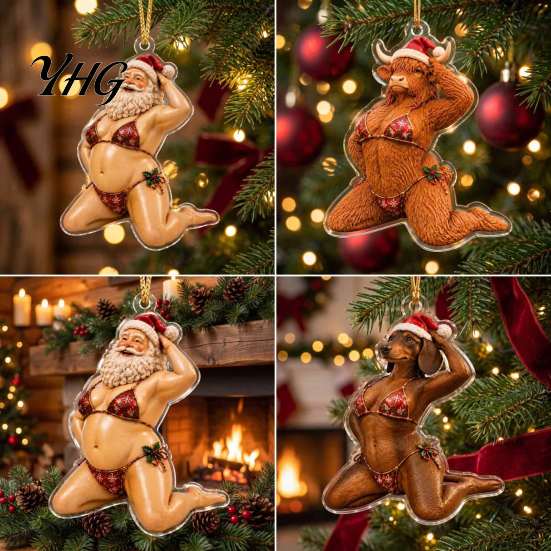 Home Festival Hanging Accents Bikini Christmas Ornaments, Quirky Santa Claus Dachshund Highland Cow Decoration, Hilarious Fireplace Ornaments Acrylic