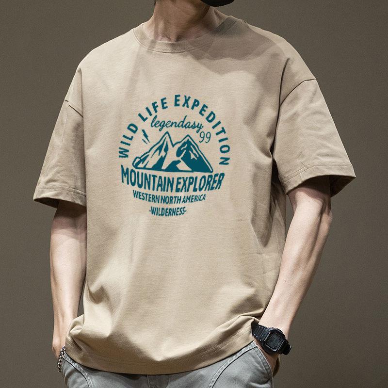 Мужская футболка oversize American Retro Cotton 2024 года — свободная, модная, с коротким рукавом, летняя базовая модель