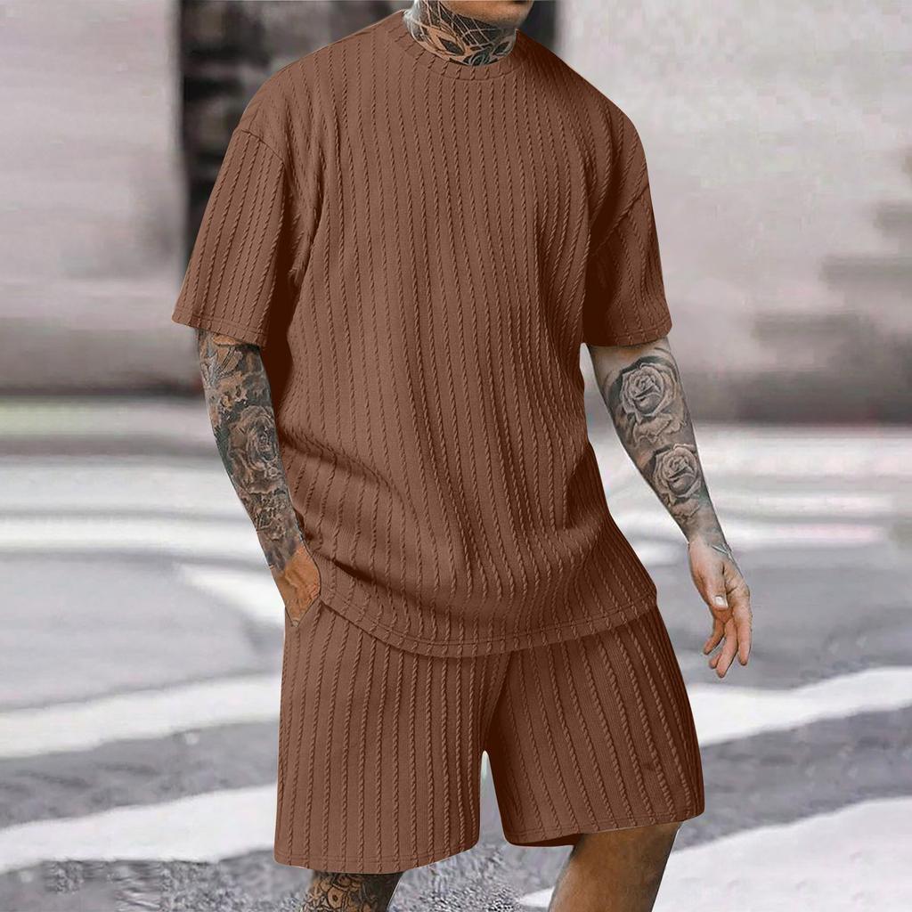 Мужская комплект из 2 предметов: летняя футболка с круглым вырезом с короткими рукавами и повседневные спортивные шорты на шнурке