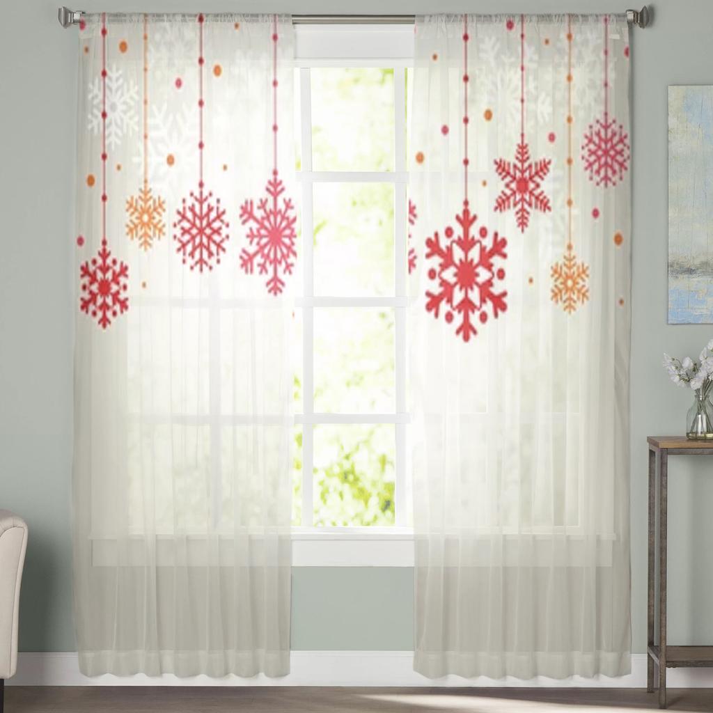 Рождественские снежинки Тюлевая занавеска для гостиной, спальни, кухни, украшение, оконная вуаль, Тюлевая занавеска