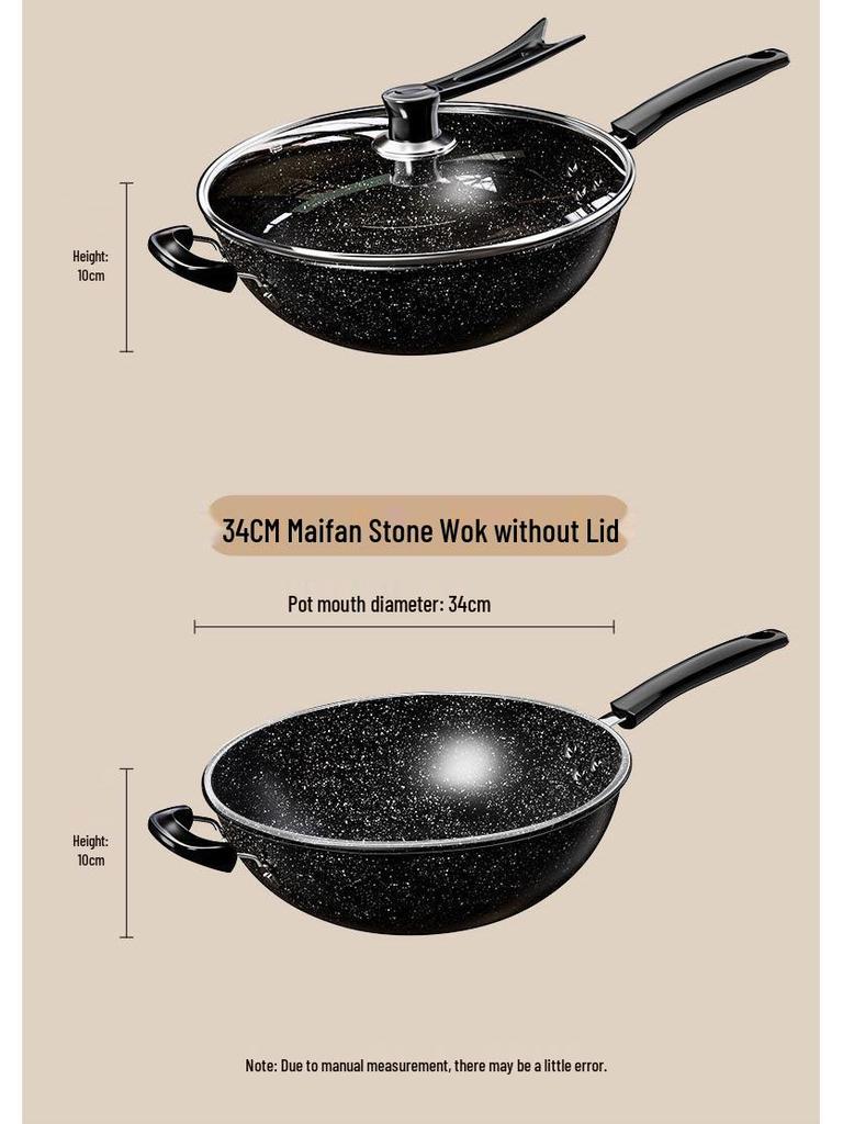 Maifan Stone Non-Stick Lightweight Wok Frying Pan for Household Universal Stovetop.