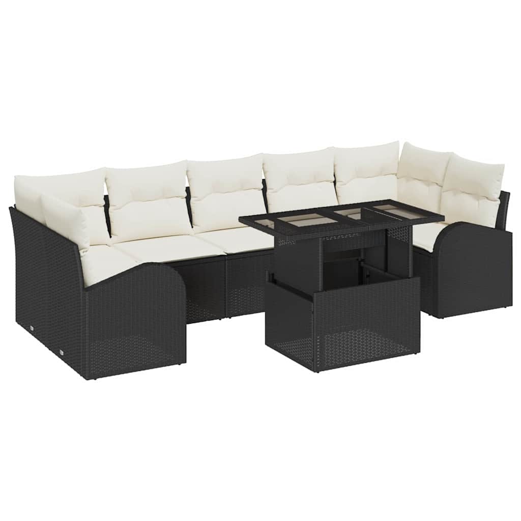 Garden Sofa Set with Cushions 8 pcs Black Poly Rattan