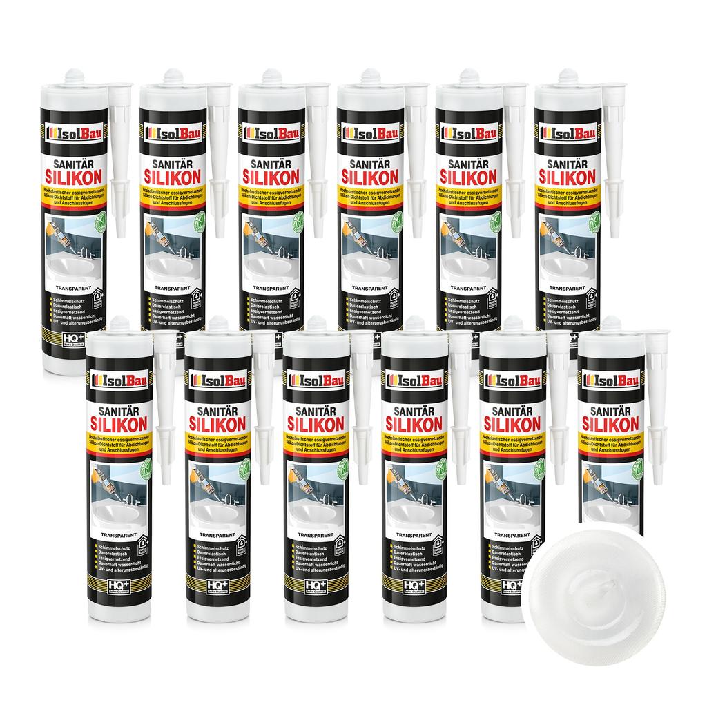 IsolBau Sanitary Silicone Transparent Sanitär Silikon 12 x 300ml