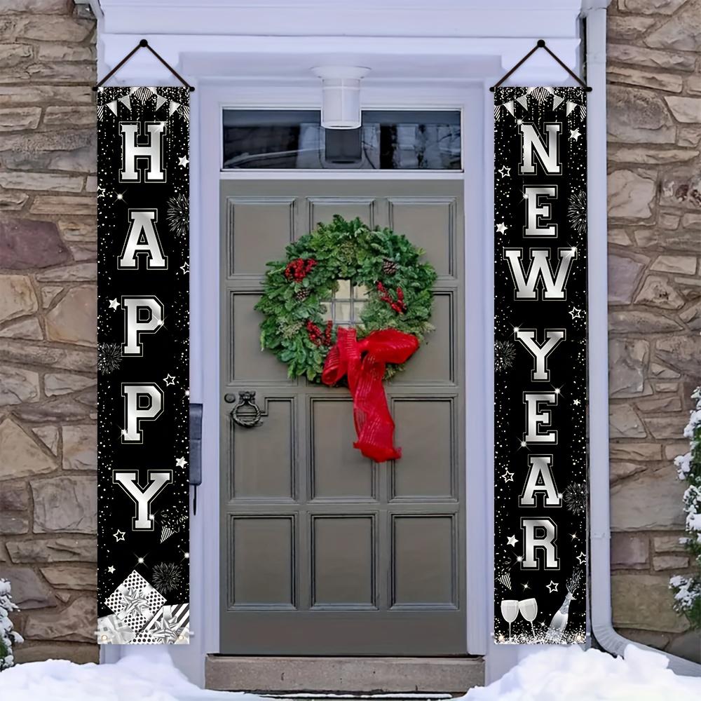 Happy New Year Couplet Banner Black 1 Pair 180x30cm Indoor Outdoor Decor